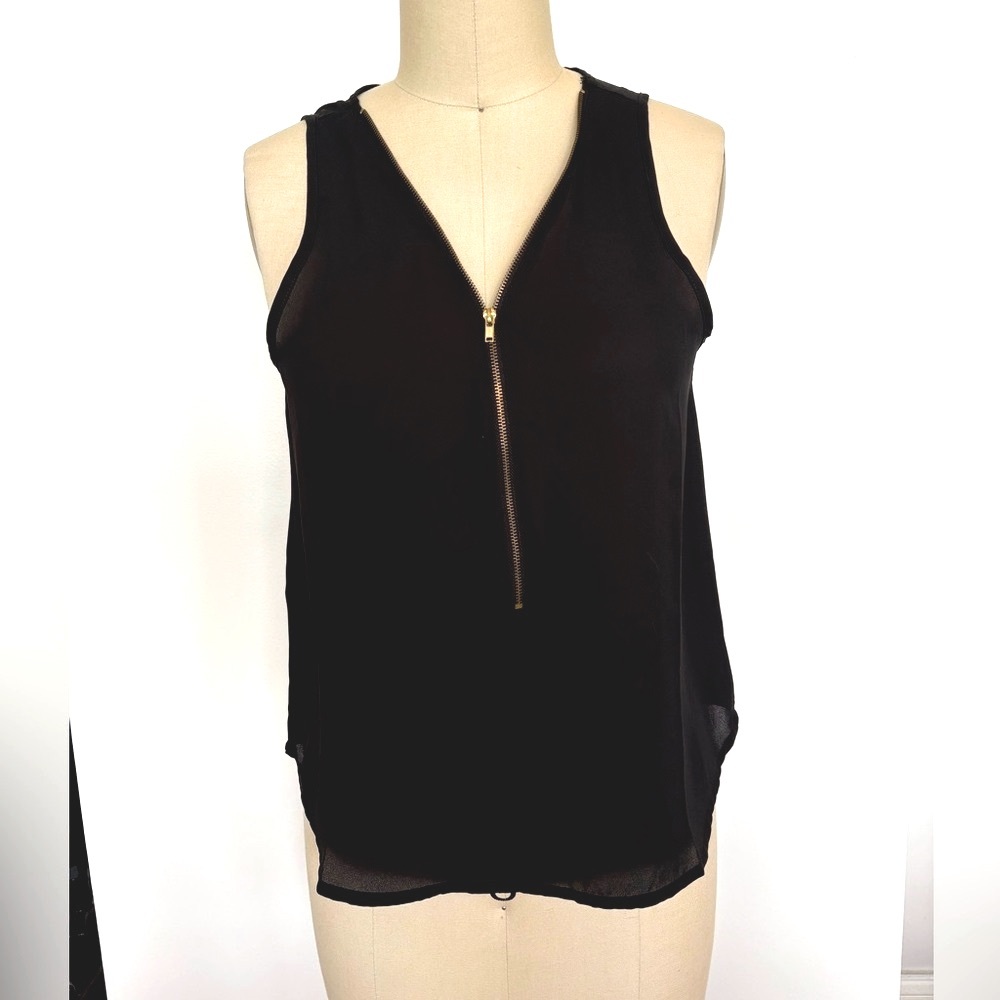 Zipper Tank Top Black Sleeveless Camisole, Women, Size Medium
